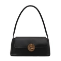 Retro schwarze Unterarmtasche aus Leder mit goldener Bären-Schnalle auf weißem Grund - Schwarz