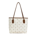 Retro print tote bag in cream white PU leather with brown handles and floral pattern - Off White