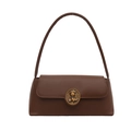 Minimalistische braune Leder-Achseltasche mit goldener Metallschließe und Bär-Relief - Braun