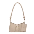 Minimalistische beige halve maan okseltas met gouden hoefijzer gesp en klein tasje - Khaki