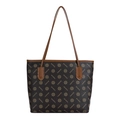 Large capacity dark brown tote bag with vintage monogram print and long leather straps - Brown