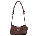 Brown faux leather crescent underarm bag with gold horseshoe buckle and mini pouch - Brown
