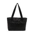 Fashionable black quilted tote bag for women with padded puffer design and large capacity - Black