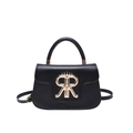 Chic black mini square bag with gold crown logo, top handle and crossbody strap - Black