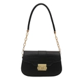 Elegant black crocodile texture flap crossbody bag with premium gold metallic buckle - Black