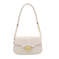 Elegant cream crocodile pattern crossbody bag with a golden metallic twist lock - White