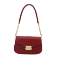Burgundy faux crocodile leather crossbody bag with elegant gold buckle and chain strap - Burgundy