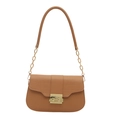 Vintage brown shoulder bag with crocodile pattern flap and golden metal swivel lock - Khaki