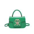 Vibrant green square crossbody bag with gold metal buckle and leather strap - Green