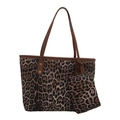Borsa tote leopardata con pochette coordinata e manici rinforzati con rivetti - Marrone (Leopardo Marrone Scuro)