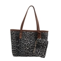 Grande borsa tote leopardata con manici in pelle marrone e pochette coordinata - Nero (Leopardo Grigio)