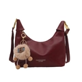 Sac à main bordeaux rétro en cuir PU lisse avec un pendentif peluche - Avec Ornement / Rouge