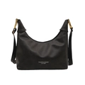 Sac hobo classique en cuir noir avec ferrures dorées et lettrage de mode chic - Sans pendentif / Noir