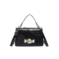 Vintage black crossbody bag with crocodile pattern and golden wavy buckle detail - Black