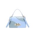 Light blue faux crocodile leather handbag with elegant gold wavy buckle and top handle - Blue