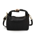 Modern black dumpling handbag with textured grid pattern and gold hardware accents - Black