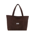 Large capacity dark brown corduroy tote bag for women featuring vertical stripe texture - Brown