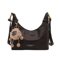 Sac bandoulière demi-lune marron foncé avec boucles dorées et breloque lion en peluche - Avec Ornement / Marron
