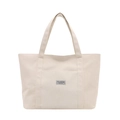 Gebroken witte corduroy draagtas met dubbele handvatten en modieus labeldetail - Wit