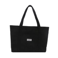 Grote zwarte corduroy tote bag met modieuze patch en handige dubbele schouderbanden - Zwart