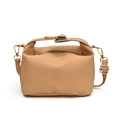 Beige woven leather crossbody bag with gold-tone hardware and adjustable shoulder strap - Khaki
