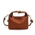 Caramel brown embossed crossbody pillow bag with grid pattern and gold hardware - Brown