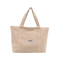 Grote beige corduroy draagtas voor dames met voorvak en een stevige schouderriem - Khaki