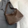 Große Retro-Einkaufstasche aus dunkelbraunem PU-Leder im Vintage-Hobo-Stil mit Schultergurt - Ohne Anhänger / Braun