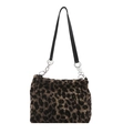 Bolso tote de leopardo en piel sintética con correa de cuero negro y cadena metálica - Marrón