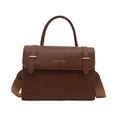 Vintage brown leather crossbody bag with top handle and FASHION & BAGS gold lettering - Brown