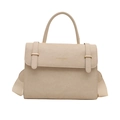 Beige crossbody box bag with top handle and fabric strap featuring fashion bags text - Off White