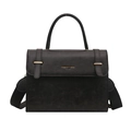 Chic black matte crossbody handbag with gold hardware and top handle for women - Black