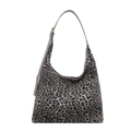 Grand sac cabas hobo à imprimé léopard avec bandoulière réglable et boucle métal - Léopard Gris (Noir)