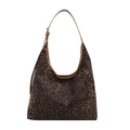 Grand sac fourre-tout à imprimé léopard avec bandoulière réglable marron et forme hobo - Imprimé Léopard Café Foncé (Café)