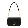 Classic black vintage shoulder bag with gold metal clasp and chain strap in minimalist style - Black