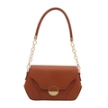 Brown vintage square shoulder bag with gold metal buckle and chain strap for women - Brown