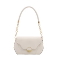 Vintage style cream crossbody bag with gold chain strap and circular metal buckle - White