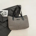 Sac cabas classique à motif pied-de-poule avec anses en cuir noir et logo chic - Noir