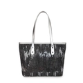 Sac cabas chic à paillettes pour femmes avec motifs vagues argentées et anses métal - Noir