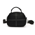 Minimalist black pebble texture crossbody bag with wide strap and white stitching - Black