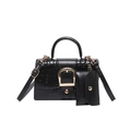 Classic black crocodile pattern handbag with gold D-buckle and removable crossbody strap - Black