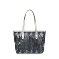 Sac fourre-tout chic avec paillettes argentées et noires et poignées métalliques - Bleu foncé