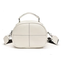 White semi-circular crossbody bag with black cross stitching and wide strap - White