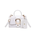 White crocodile pattern crossbody handbag with gold buckle and matching coin purse charm - White