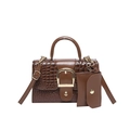 Dark brown croc-embossed handbag set with gold buckle and matching small coin purse - Brown