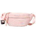 Pink corduroy dumpling bag with M embossing and colorful wavy embroidery for women - Pink