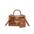 Sac à main marron à motif crocodile avec boucle dorée et porte-monnaie assorti - Marron