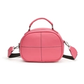 Pink lychee leather crossbody bag with wide contrast strap and crossbody handle - Pink