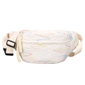 Stylish white corduroy crossbody bag with colorful wavy stitching and adjustable strap - White
