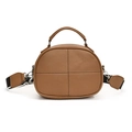 Brown lychee leather crossbody bag with chic black and white striped wide strap - Khaki